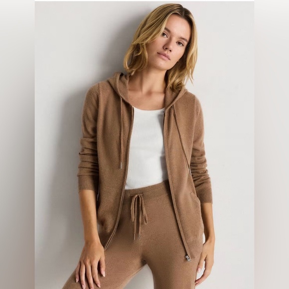 Quince Mongolian Cashmere Full-Zip Hoodie In Teak XL